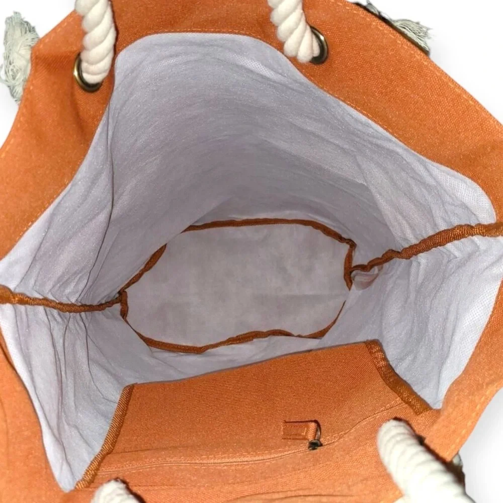 Bergdorf Goodman Sisley Paris Orange White Rope Handle Large Tote Hand Bag NWOT​ - Picture 4 of 9